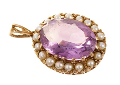 Lot 533 - Victorian style amethyst and seed pearl pendant