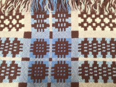 Lot 2078 - Welsh Blanket woven wool in blue and brown . 200 x 210 cms approximately.