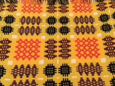 Lot 2080 - Welsh Blanket woven wool in yellow and orange design. 200 x 150 cms approximately.