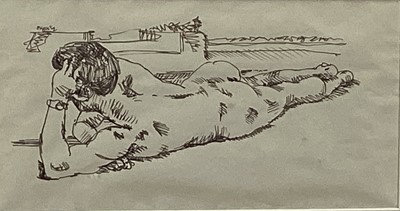 Lot 67 - Peter Samuelson (1912-1996) ink drawing, reclining male nude, together with another, 'German Boy', in glazed frames