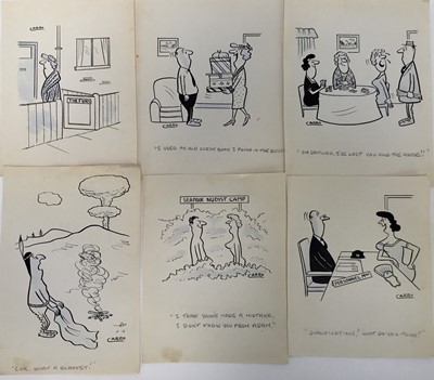 Lot 126 - Collection of original pen and ink illustrations by Carro (possibly for a Chelmsford newspaper), each 25 x 20cm, approximately 45