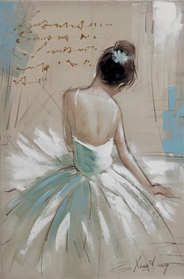 Lot 216 - Xiad Yong, oil on canvas of a ballerina, signed and inscribed, unframed. 60 x 40cm