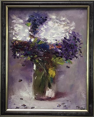 Lot 212 - Jasmine Holme, oil on canvas, Lilac flowers in a vase, signed, in painted frame, 35 x 27cm