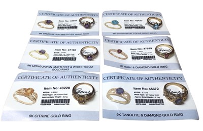 Lot 1005 - Six 9ct gold multi gem set dress rings with Gems TV certificates