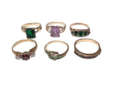 Lot 100 - Six 9ct gold gem set dress rings