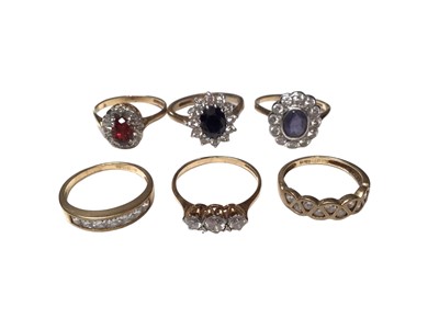 Lot 101 - Six 9ct gold gem set dress rings