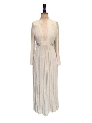 Lot 2087 - Designer Ossie Clark for Radley cream moss crepe maxi with dropped front.