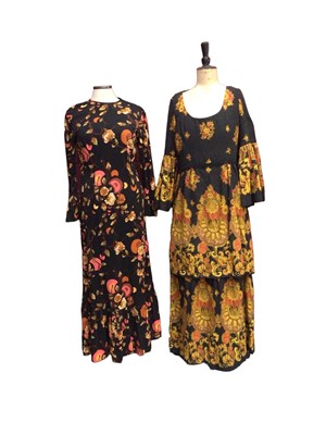 Lot 2089 - 1970's maxis, two floral dresses by Berkertex, high waistline dress by The Switch , Martin Emprex plus a short pink chiffon cocktail dress by Clive Byrne.