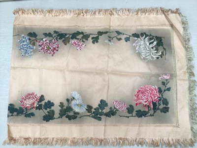 Lot 2094 - Two boxes of worked table linens, irish crochet mats, lenghts of lace and  handmade bobbin lace.  Plus some embroidered and beaded items.