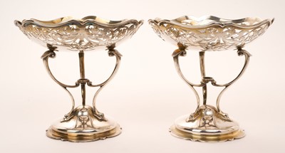 Lot 388 - Pair of silver bonbon dishes with pierced floral decoration