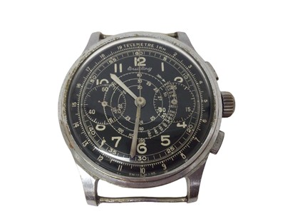 Lot 612 - 1940s Breitling wristwatch, with inscription to reverse dates 1942. Provenance: vendors father wore watch during the War, photograph to follow.