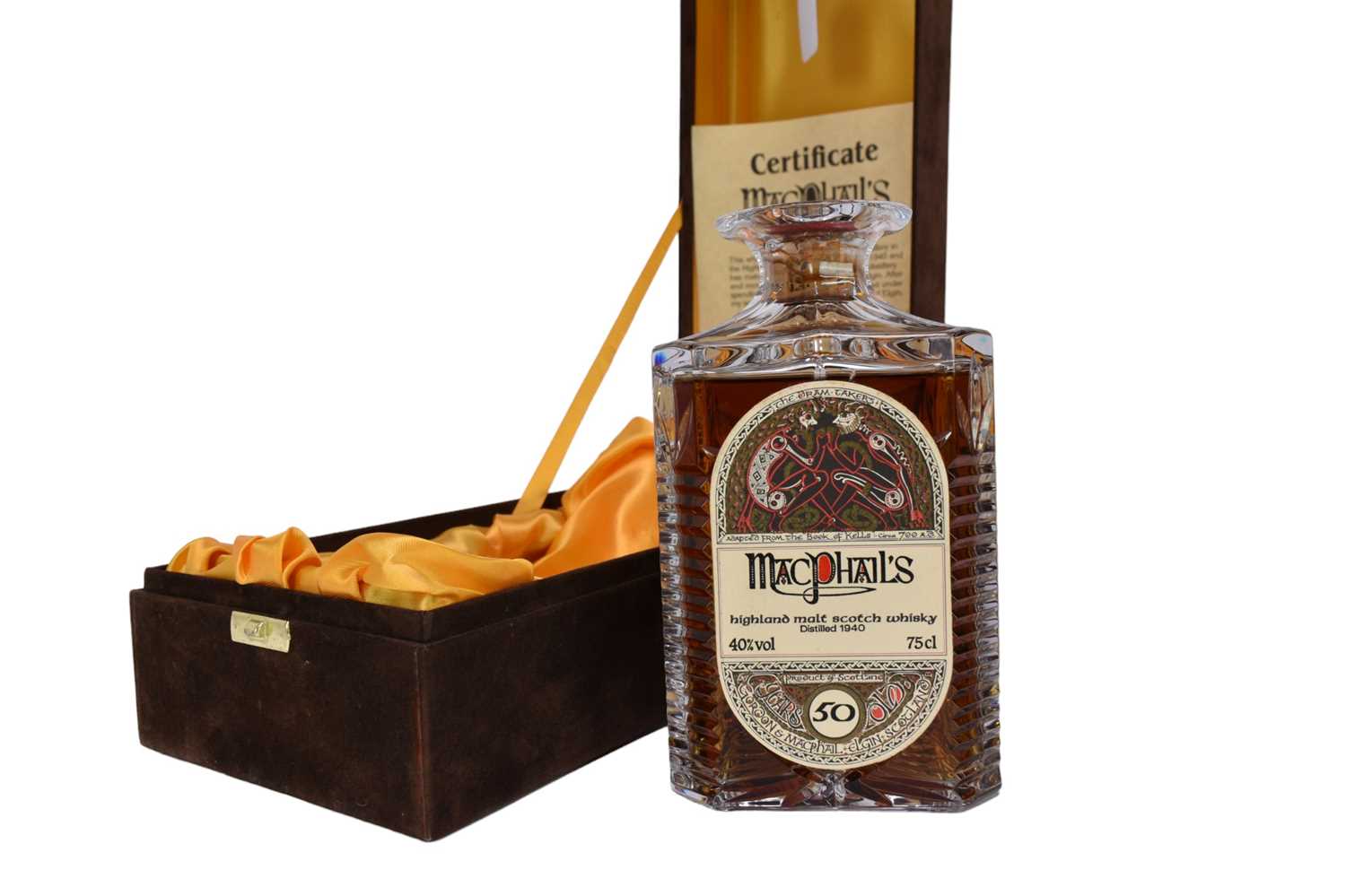 Lot 151 - One bottle, Macphail's Highland Malt Scotch Whisky, distilled 1940, 40%, 75cl, numbered 0103, in sealed cut glass decanter with certificate in orignal fitted case