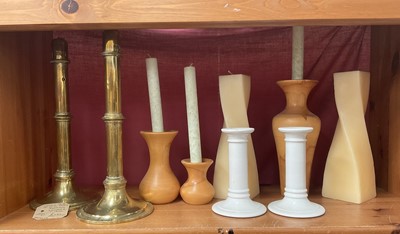 Lot 209 - Pair of 19th century brass ejector candlesticks, other candlesticks