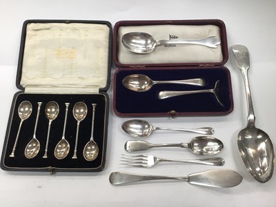 Lot 1068 - Cased set of six silver coffee spoons, silver...