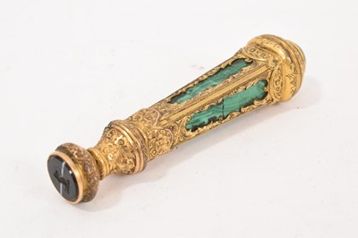 Lot 739 - 19th century gilt engraved and malachite desk seal