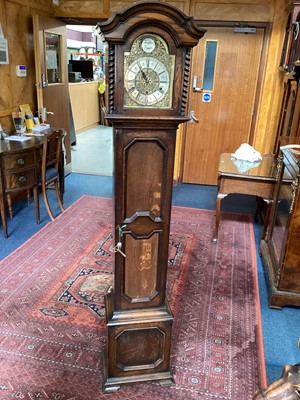 Lot 1298 - 1930s longcase clock with chiming movement in a panelled oak case