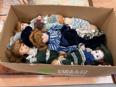 Lot 420 - Group of porcelain headed and other dolls (1 box)