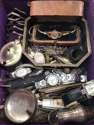 Lot 1028 - Silver jewellery, various wristwatches, Georgian silver pocket watch case, two silver teaspoons, penknives and sundries