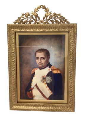 Lot 99 - Late 19th century watercolour miniature on ivory of Emperor Napoleon I in gilt metal frame.