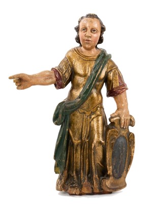 Lot 789 - 18th century Continental carved gilt wood and gesso religious figure