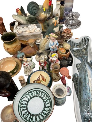 Lot 145 - Collection of studio pottery and other pottery and glass including a collection of clay pipes