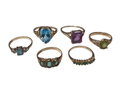 Lot 118 - Six 9ct gold gem set dress rings