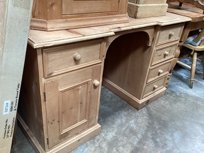 Lot 1240 - Pair of Victorian-style pine kneehole desks, each with five drawers and a single cupboard