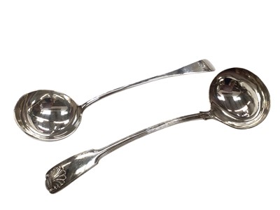 Lot 1075 - Silver ladle with engraved monogram (London 1919), together with a Mappin & Webb silver plated ladle (2)