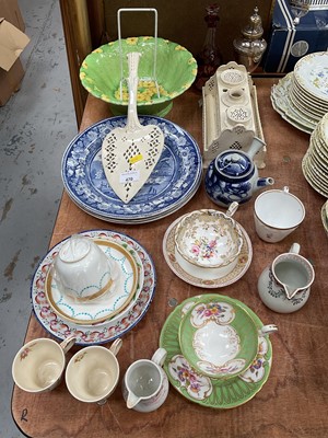 Lot 470 - Group of ceramics including a pearlware cream jug, creamware and a silver plated sugar caster.