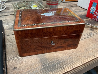 Lot 36 - Walnut box and a brass chestnut roaster