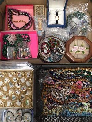 Lot 1041 - Group of costume jewellery and bijouterie including malachite and various other bead necklaces, Rotary wristwatch in box…