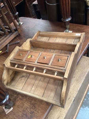 Lot 1256 - Pine hanging shelf, mahogany hanging shelf and a white painted shelf (3).