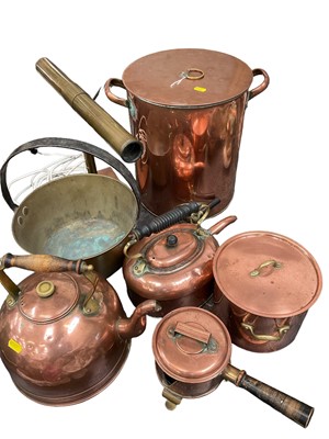 Lot 144 - Group of antique copper ware and a brass telescope