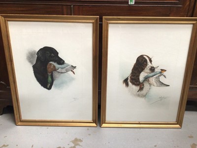 Lot 316 - Pair of hunting dog prints, signed, in glazed gilt frames