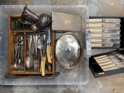 Lot 50 - Box silver plated boxes, cutlery, vases etc