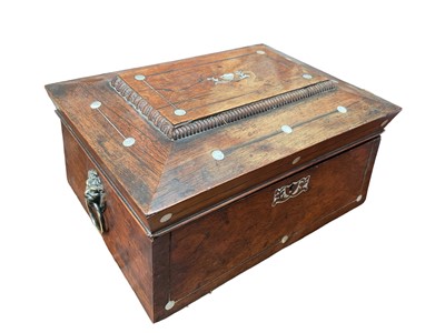 Lot 156 - William IV rosewood and mother of pearl inlaid workbox
