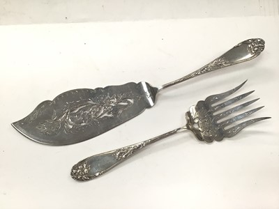 Lot 1082 - Pair of German silver (800) fish servers