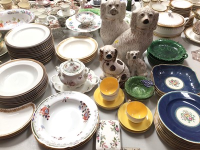 Lot 306 - Group of 19th century and later ceramics including Staffordshire spaniels, Mintons, Booths and other dinner ware, leaf plates and Wedgwood yellow tea ware