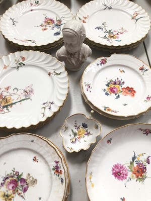 Lot 304 - Group of Continental porcelain plates and dishes with floral decoration together with a Dresden bust