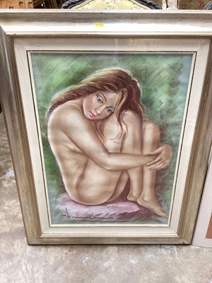 Lot 602 - Pastel study of a seated nude together with another abstract nude study (2)