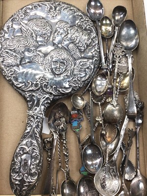 Lot 1081 - Silver hand mirror and collection of silver and other souvenir spoons