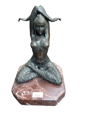 Lot 2510 - Art Deco style bronze figure of a semi-nude Oriental woman, on a marble base