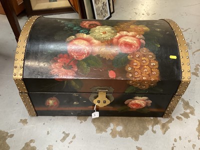 Lot 1446 - Decorative domed top trunk with hand painted floral decoration