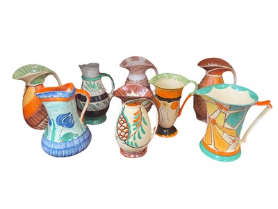 Lot 202 - Collection of Art Deco Myott jugs/vases with hand painted decoration (8)