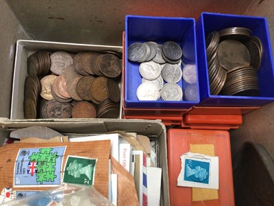 Lot 324 - Stamp album, loose stamps, coins etc (1 box)