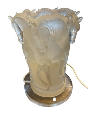 Lot 152 - Lalique style equine lamp