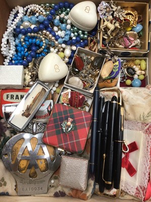 Lot 1049 - Group of costume jewellery, bijouterie, AA badge, pens and sundries