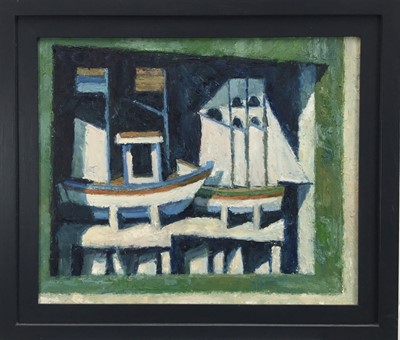 Lot 184 - Oil on board, boats, 51cm x 61cm, framed