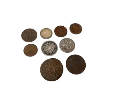 Lot 403 - Russia - Mixed coins to include Silver Roubles 1893 VG, 1899 VG-AF, copper 5 Kopeks 1792 VF & others (9 coins)