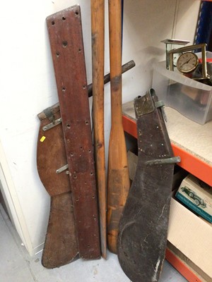 Lot 338 - Pair of wooden rowing oars and two wooden sailboat rudders